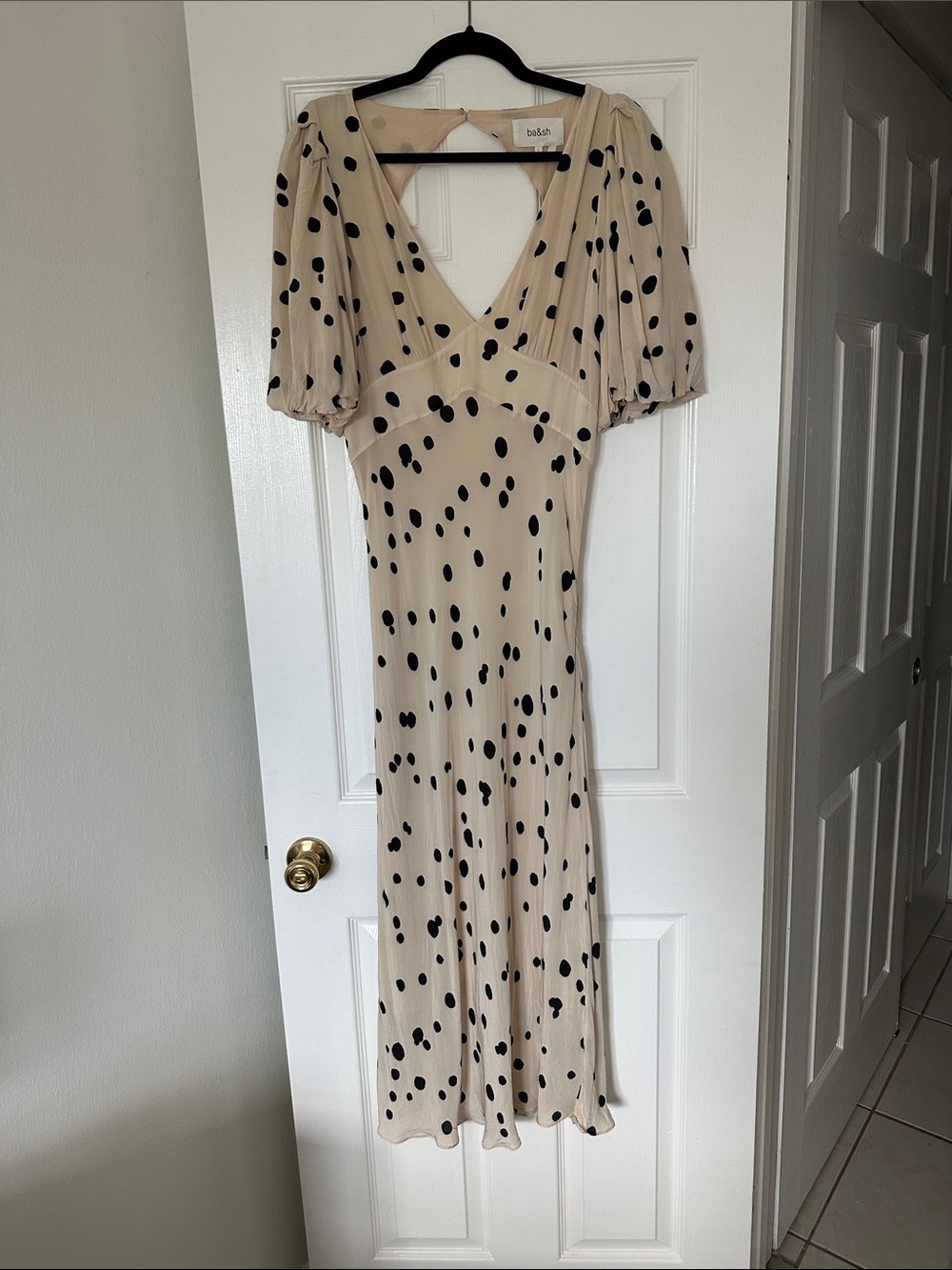 ba&sh Beige Midi Dress with Black Polka Dots